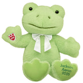 Personalized Embroidered Spring Green Frog Stuffed Animal with White Gifting Bow