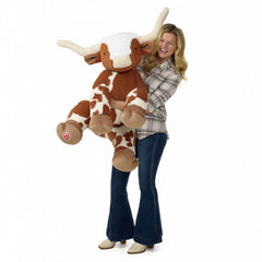 Giant Longhorn Cow Stuffed Animal with Red Gifting Bow