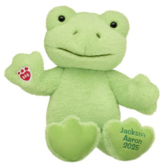 Personalized Embroidered Spring Green Frog Stuffed Animal with White Gifting Bow